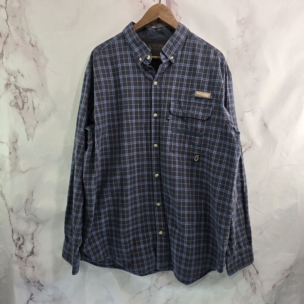 Columbia Shirt Mens XL Blue Button Down Up Plaid Vented Cotton Long Sleeve PHG